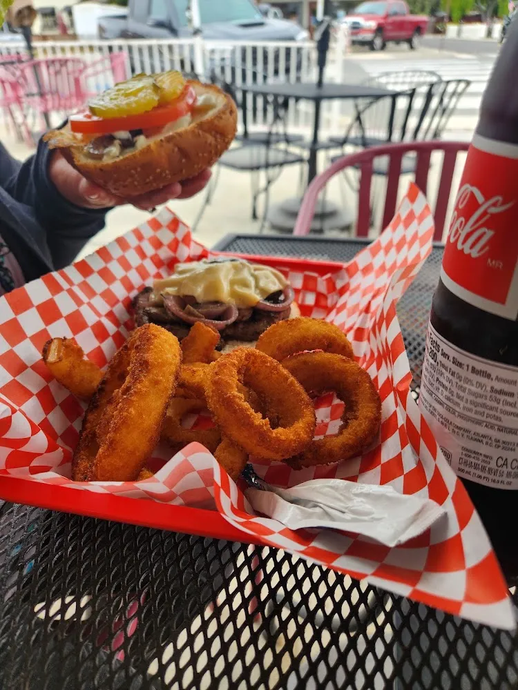Mushroom Swiss Burger and Fries